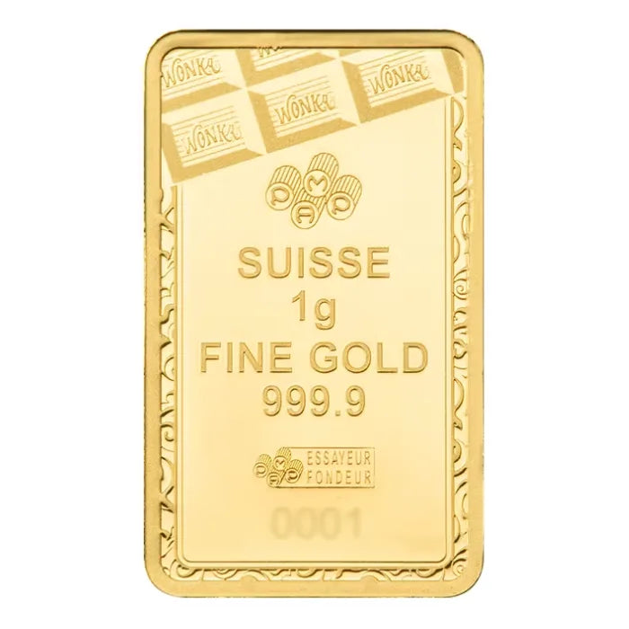 PRE SALE 1g Pamp Suisse Willy Wonka Chocolate Bar Pure Gold Bar