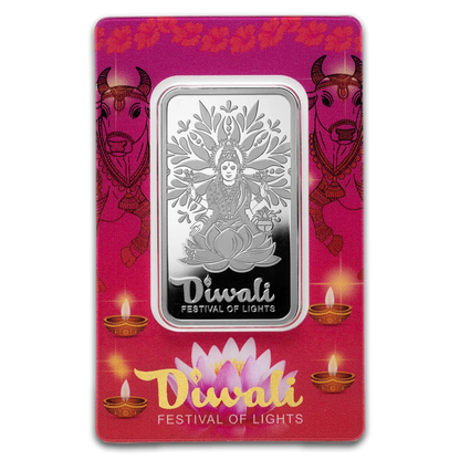 1oz PAMP Suisse Diwali Lakshmi & Sacred Cow Pure Silver Bar in Assay