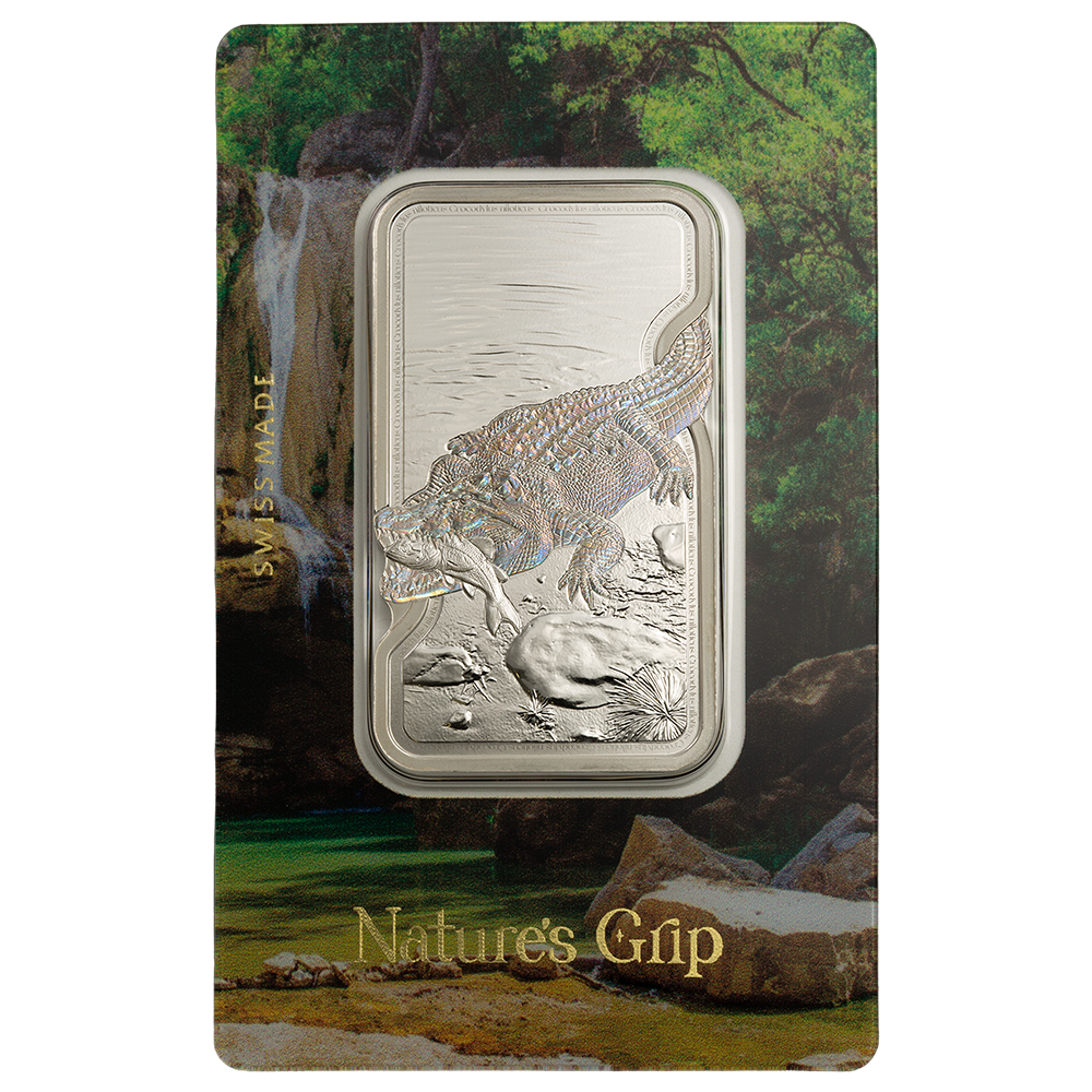 PAMP 1oz Pure Silver Natures Grip Crocodile