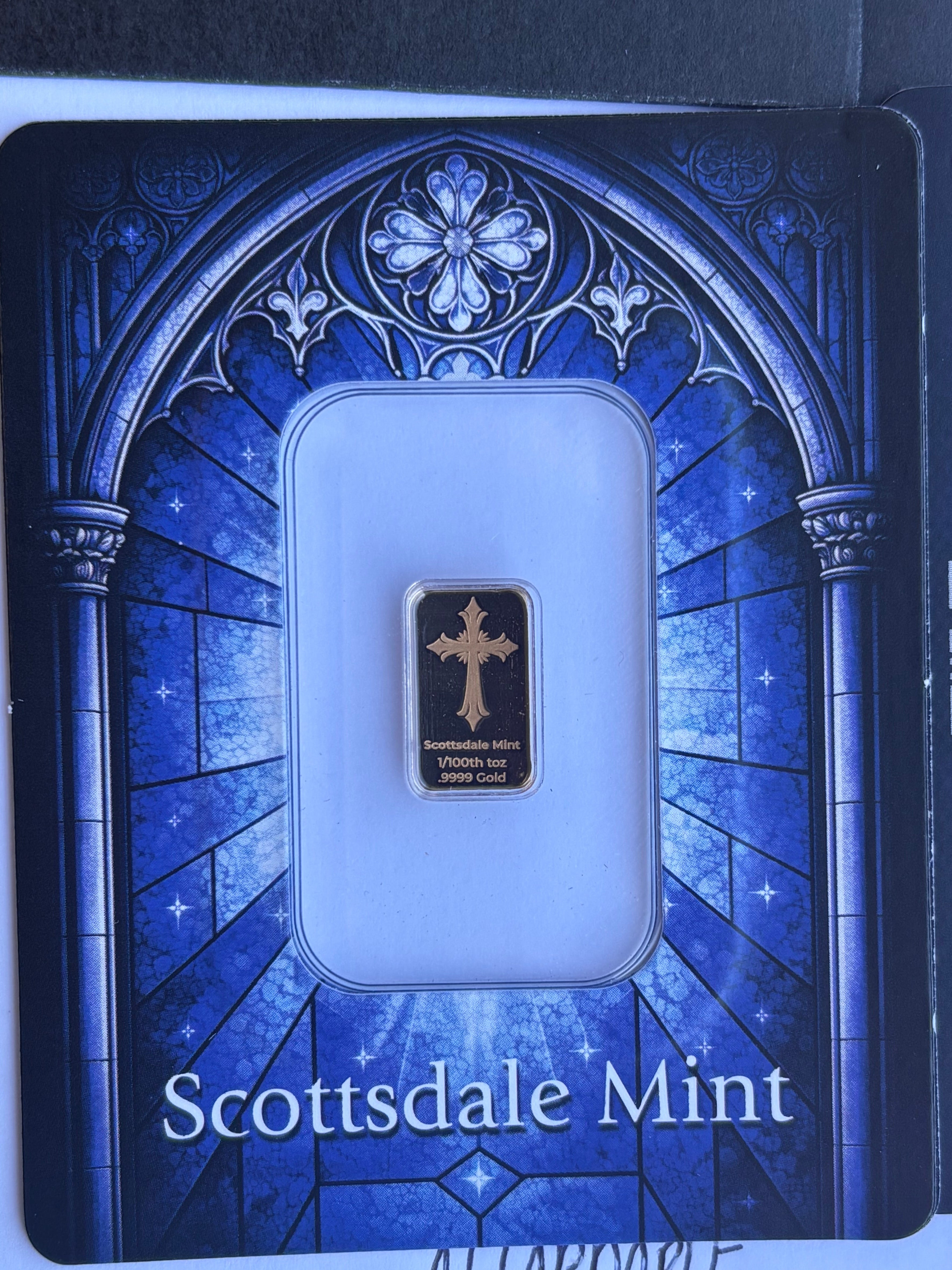 1/100oz Pure Gold Scottsdale Mint Cross Bar