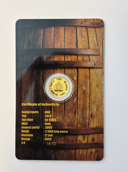 1/1000oz Gold Foil Coin American Whiskey