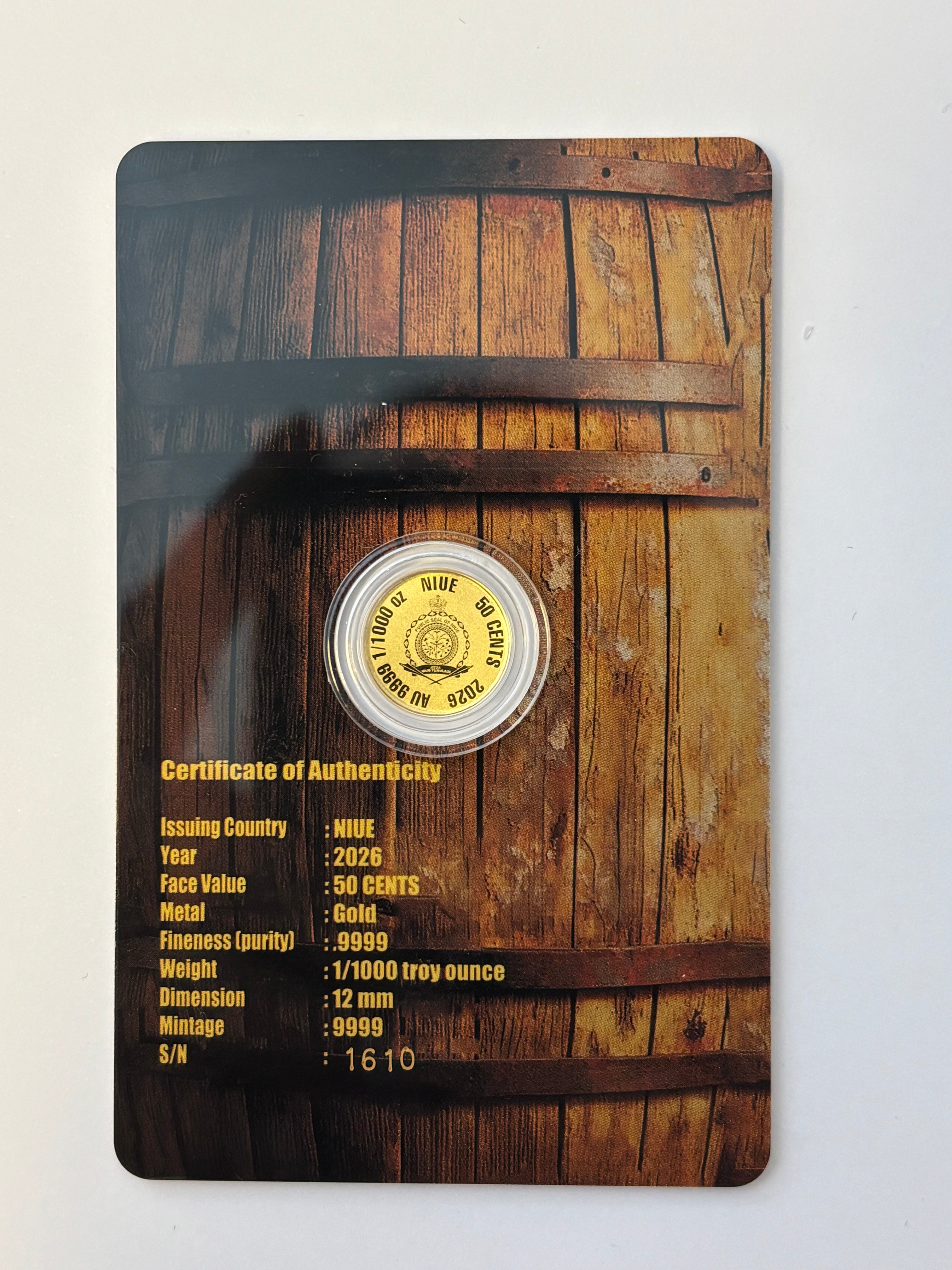 1/1000oz Gold Foil Coin American Whiskey