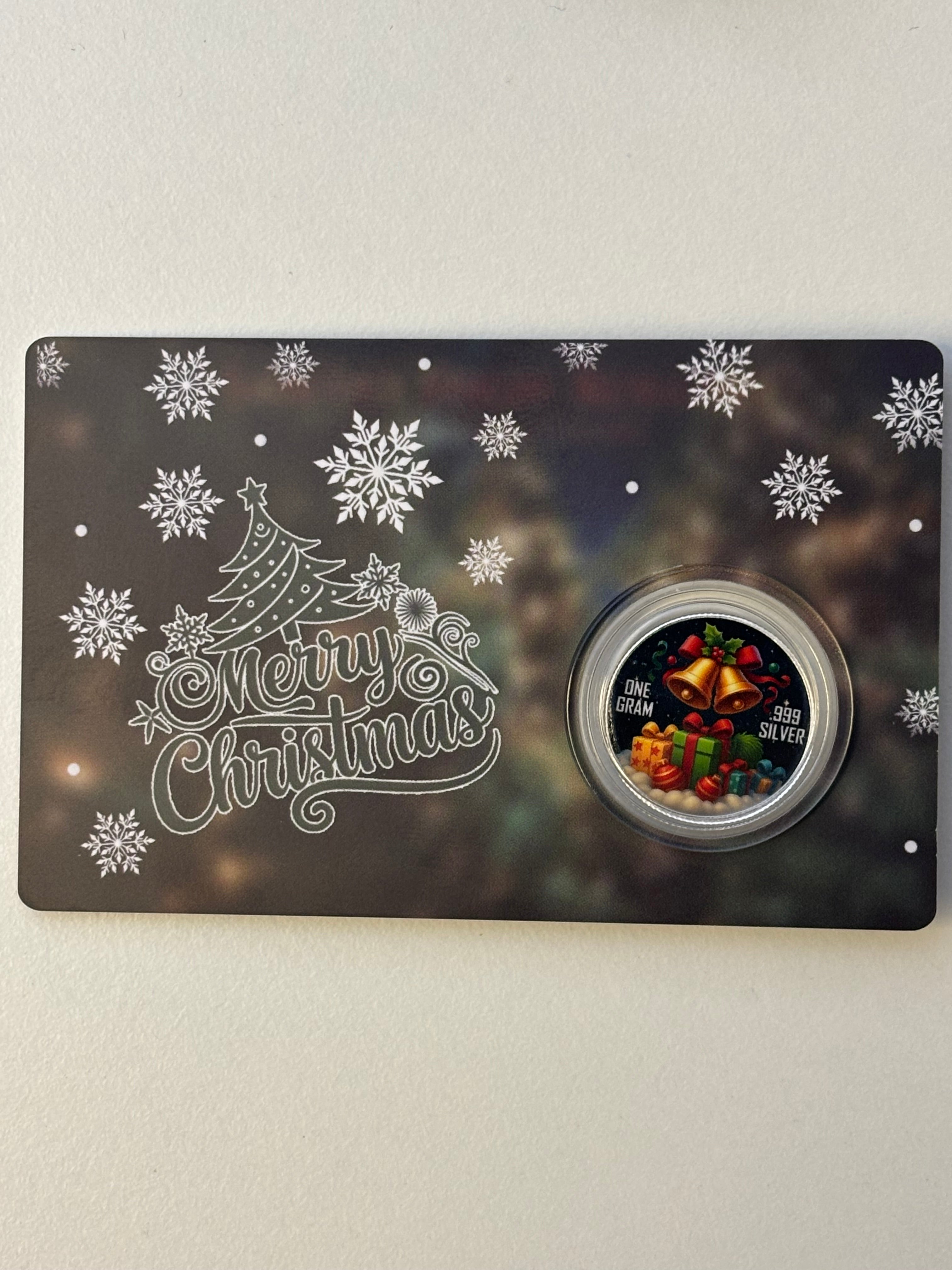 1g Silver Merry Christmas Colourised Rounds