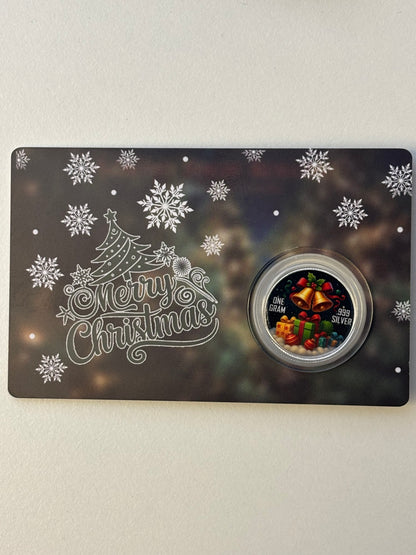 1g Silver Merry Christmas Colourised Rounds