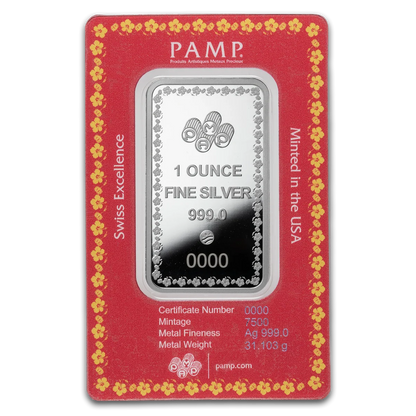 1oz PAMP Suisse Diwali Lakshmi & Sacred Cow Pure Silver Bar in Assay