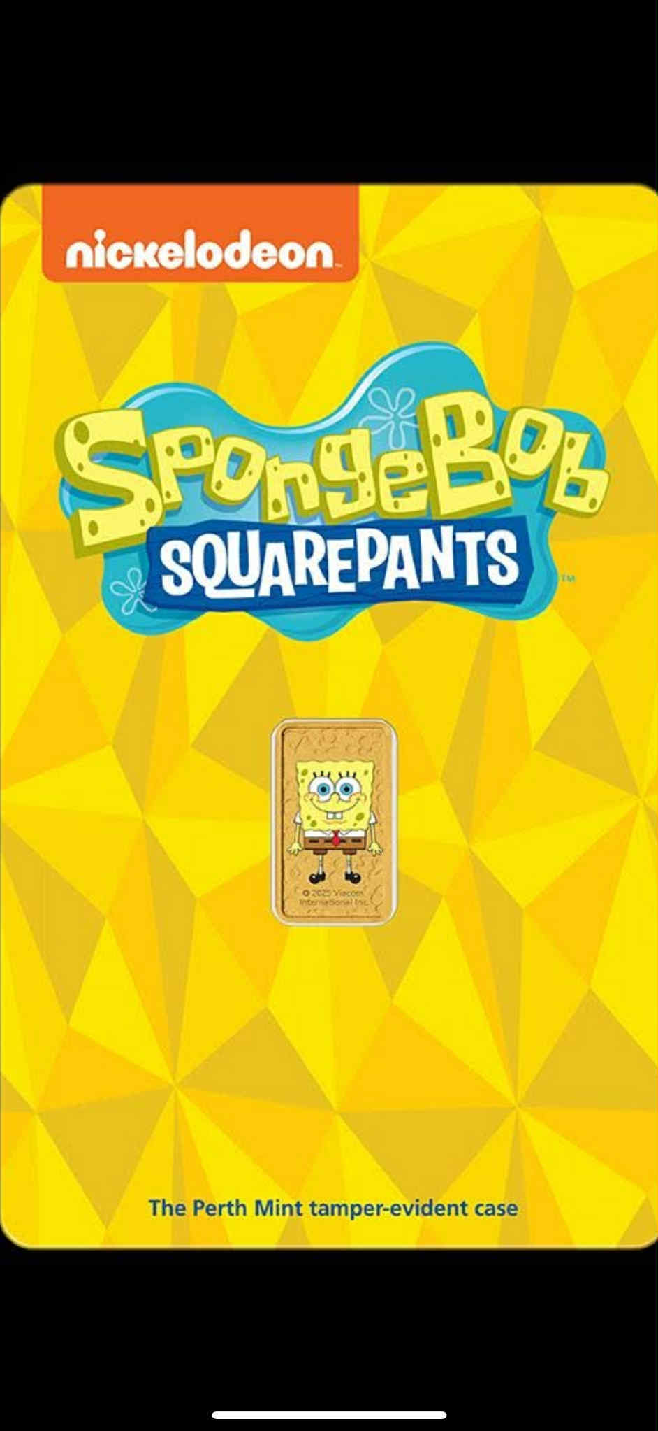 1g 999.9 Gold Bar SpongeBob In Colour By The Perth Mint