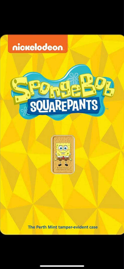 1g 999.9 Gold Bar SpongeBob In Colour By The Perth Mint