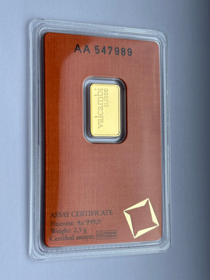 2.5g Pure Gold Bar - Valcambi