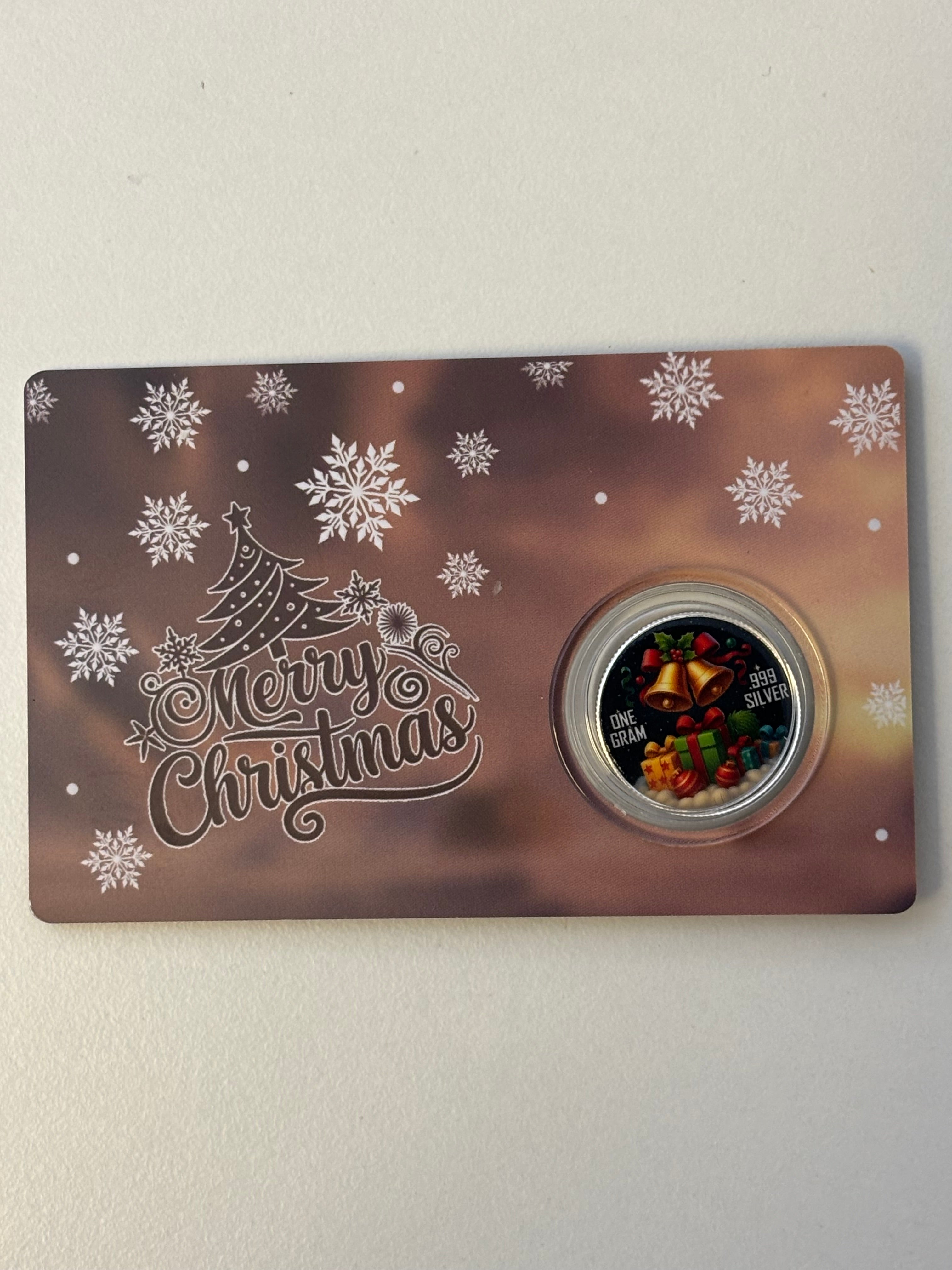 1g Silver Merry Christmas Colourised Rounds