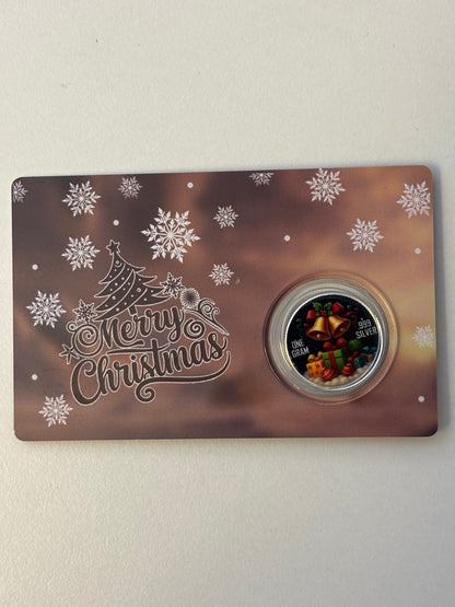 1g Silver Merry Christmas Colourised Rounds