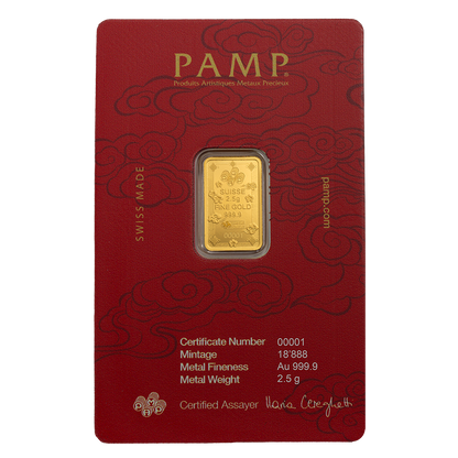 2.5g Pure Gold Bar PAMP Lucky Cat