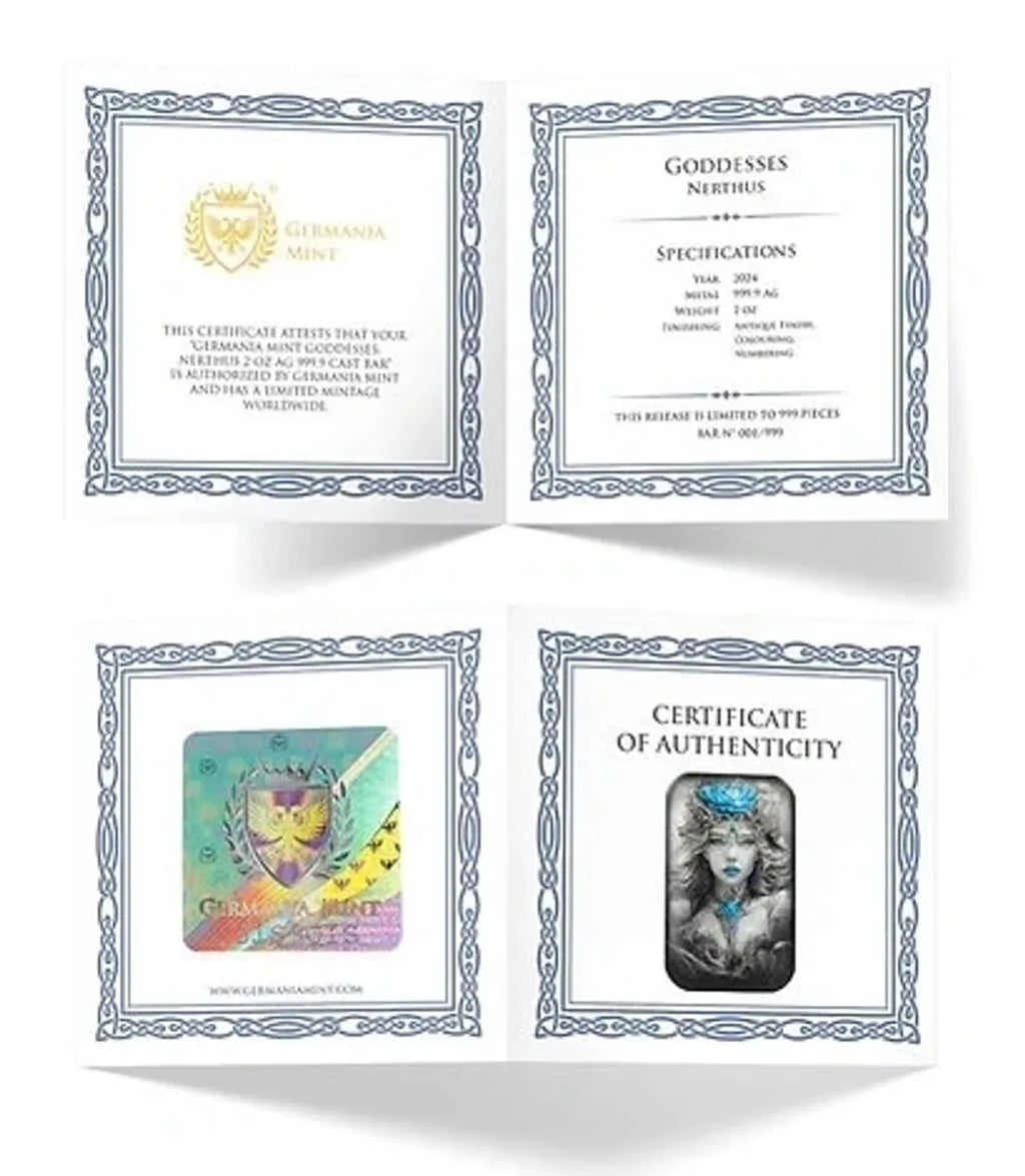 Germania Mint 2-oz 999.9 Silver Goddesses Nerthus Cast Bar