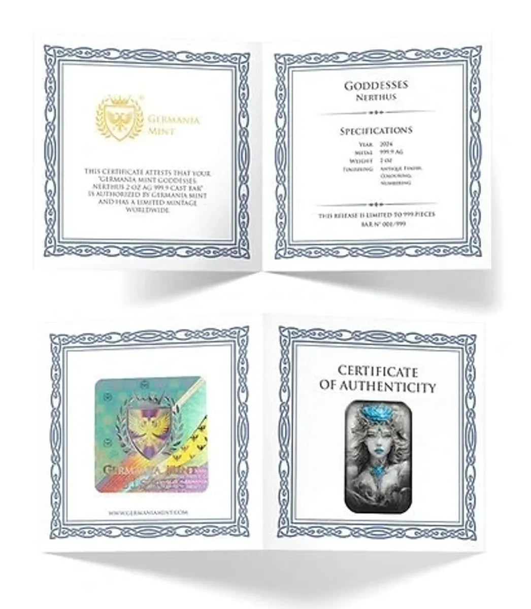 Germania Mint 2-oz 999.9 Silver Goddesses Nerthus Cast Bar