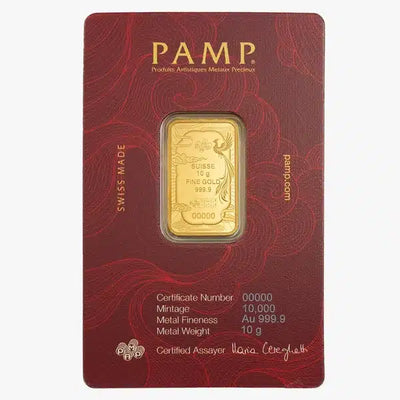 PAMP 10g Good Luck Phoenix Coloured Pure Gold Bar