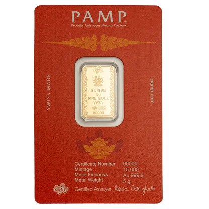 5 Gram Pure Gold Bar PAMP Buddha with Lotus