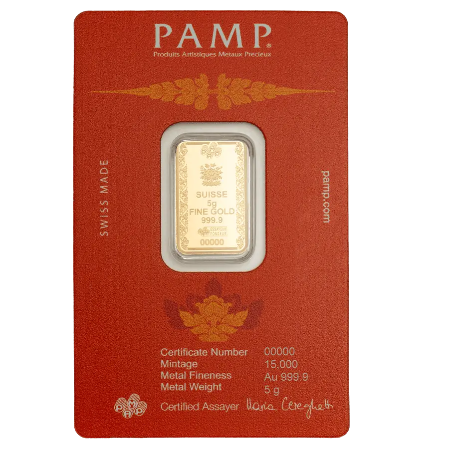 5 Gram Pure Gold Bar PAMP Buddha with Lotus