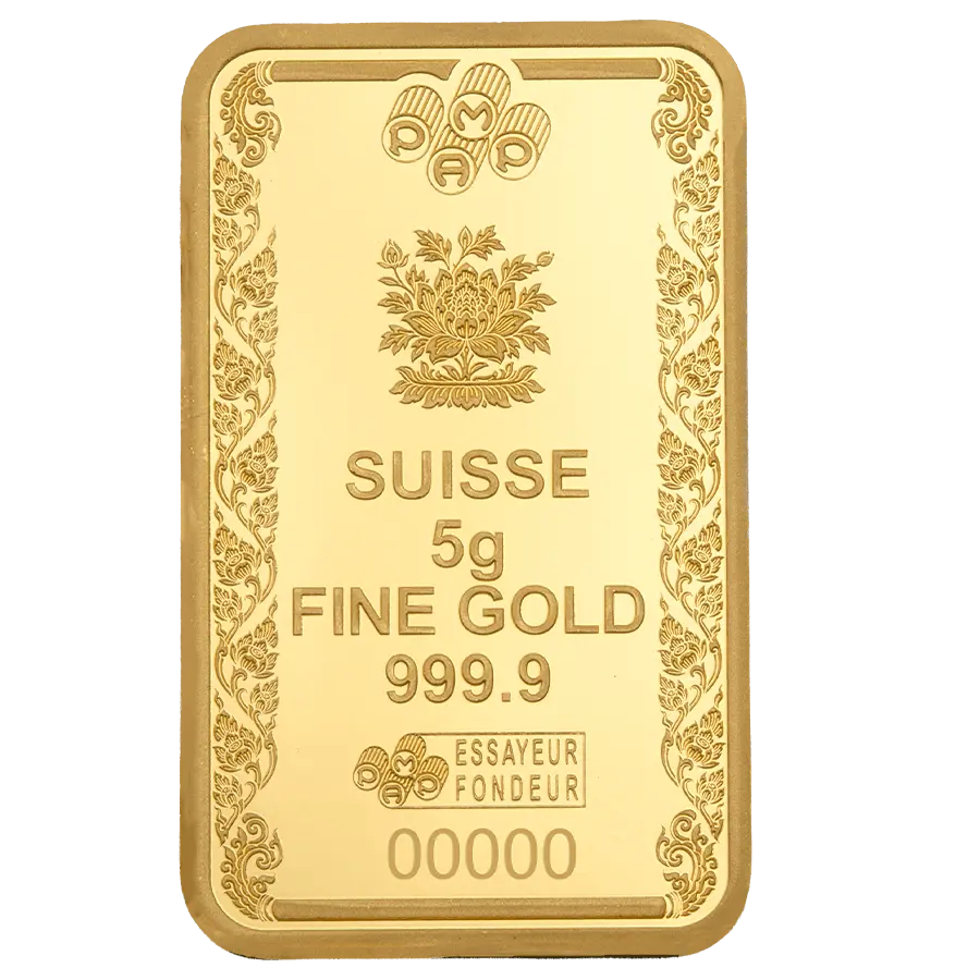 5 Gram Pure Gold Bar PAMP Buddha with Lotus