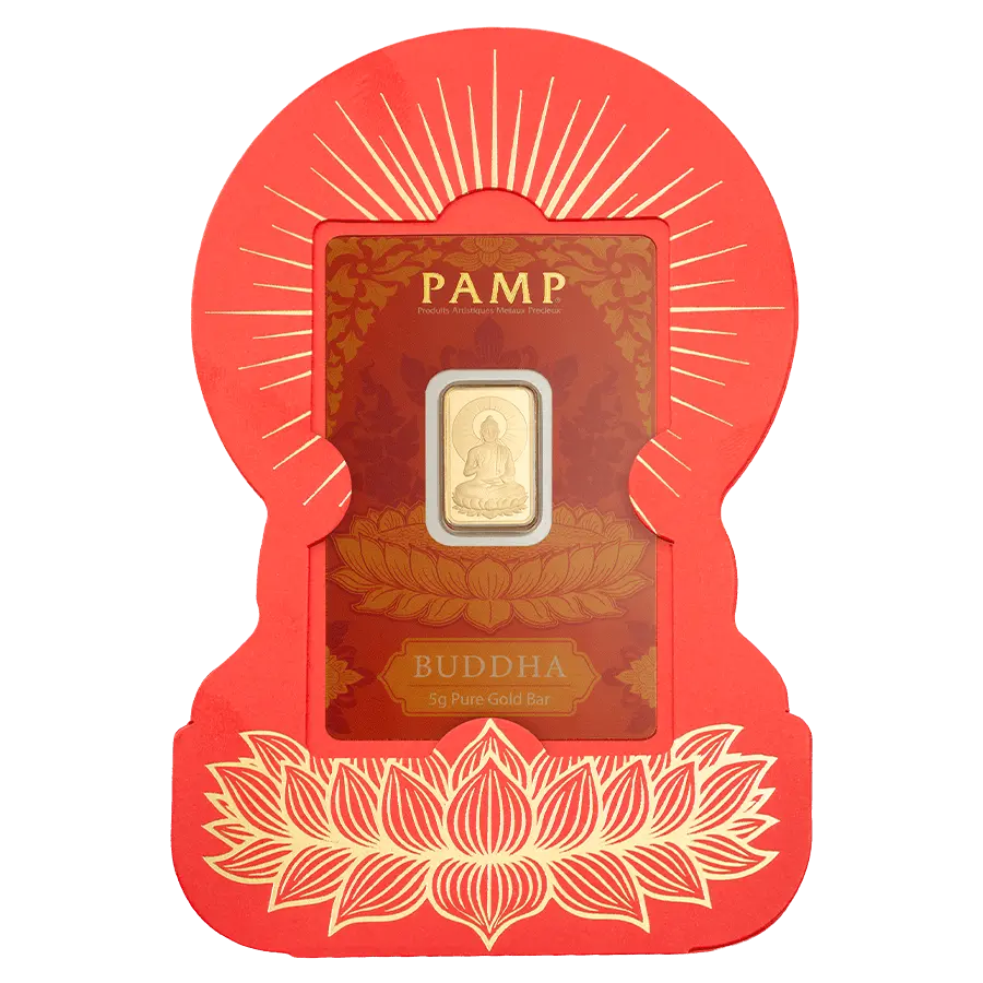 5 Gram Pure Gold Bar PAMP Buddha with Lotus