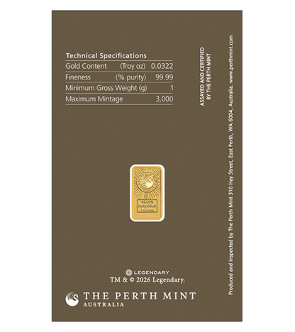 Pre Sale 1 Gram Pure Gold Dune Bar - The Perth Mint