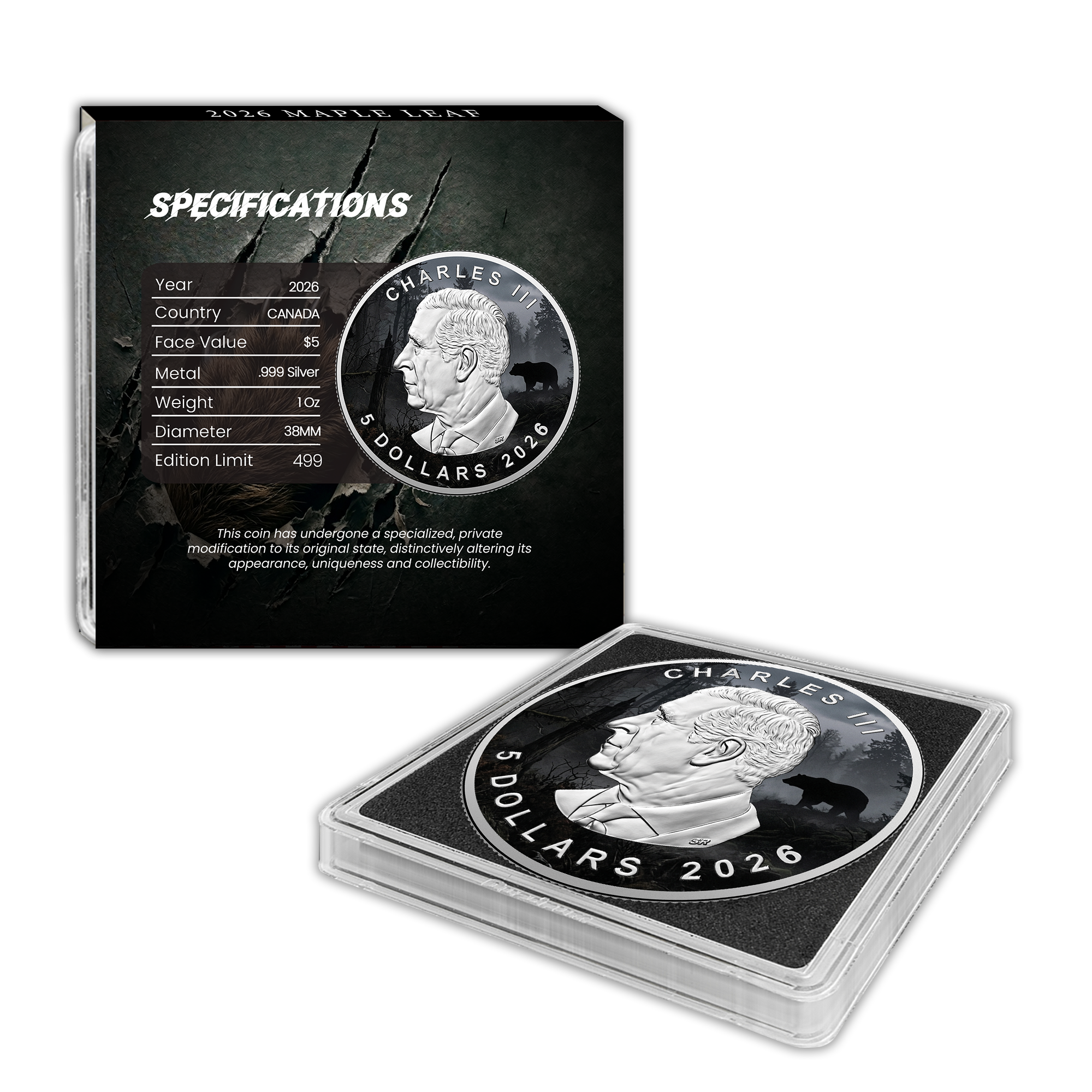 1oz Pure Silver Coin Maple Leaf Grizzly Bear