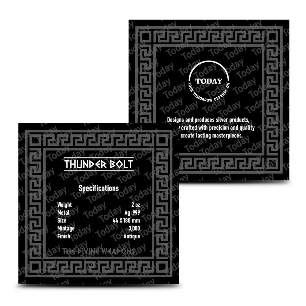 2oz .999 Silver Antiqued Bar South Korea Divine Weapons Thunderbolt