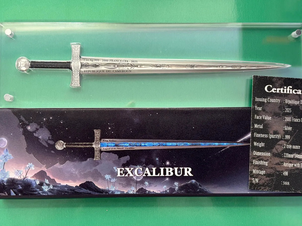 2oz .999 Silver Excalibur Sword Shapped Coin With UV Effect