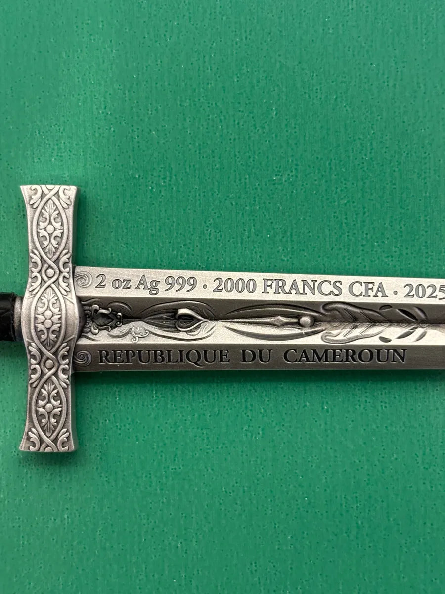 2oz .999 Silver Excalibur Sword Shapped Coin With UV Effect