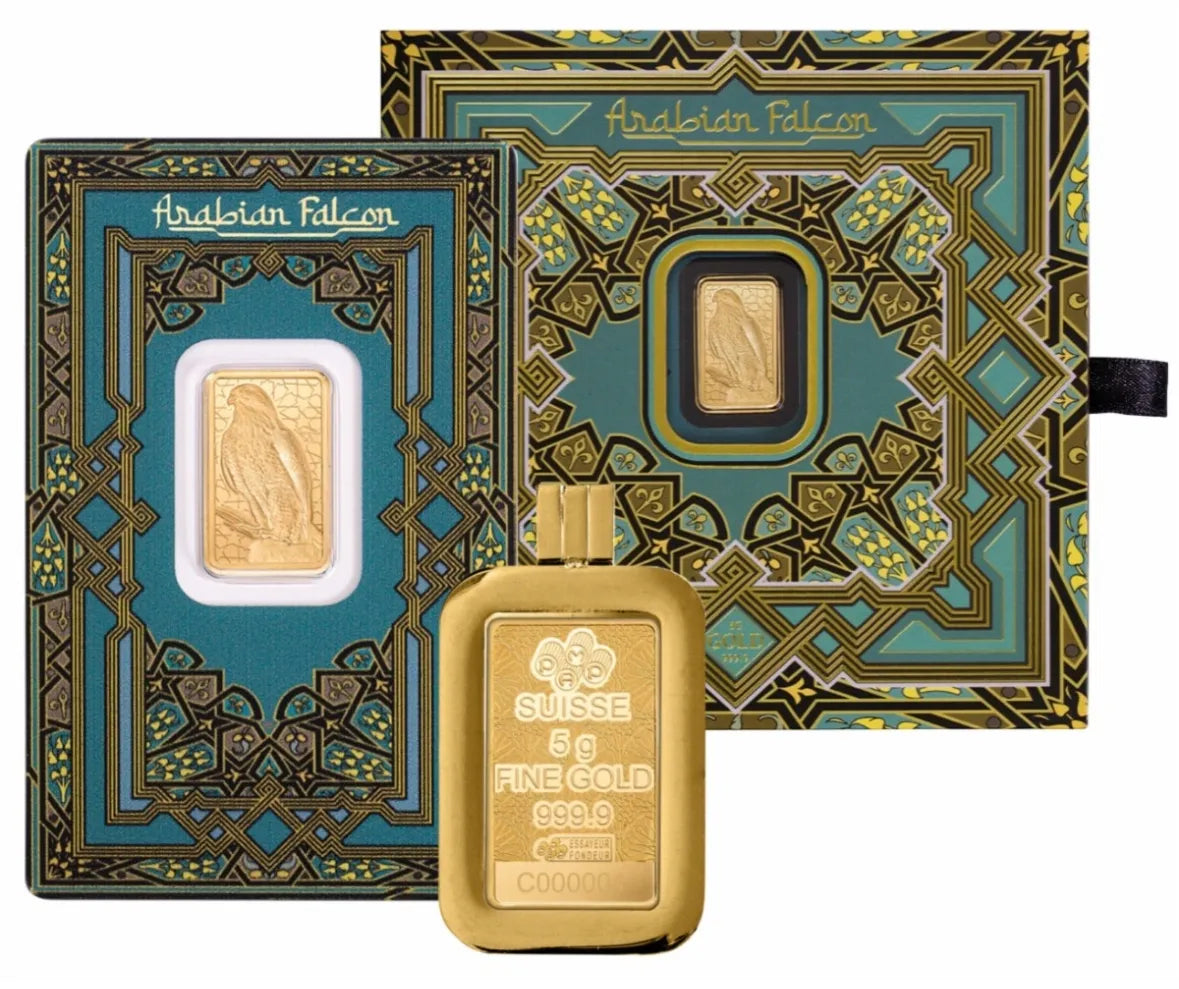 5g 9999 Gold Pamp Bar Arabian Falcon